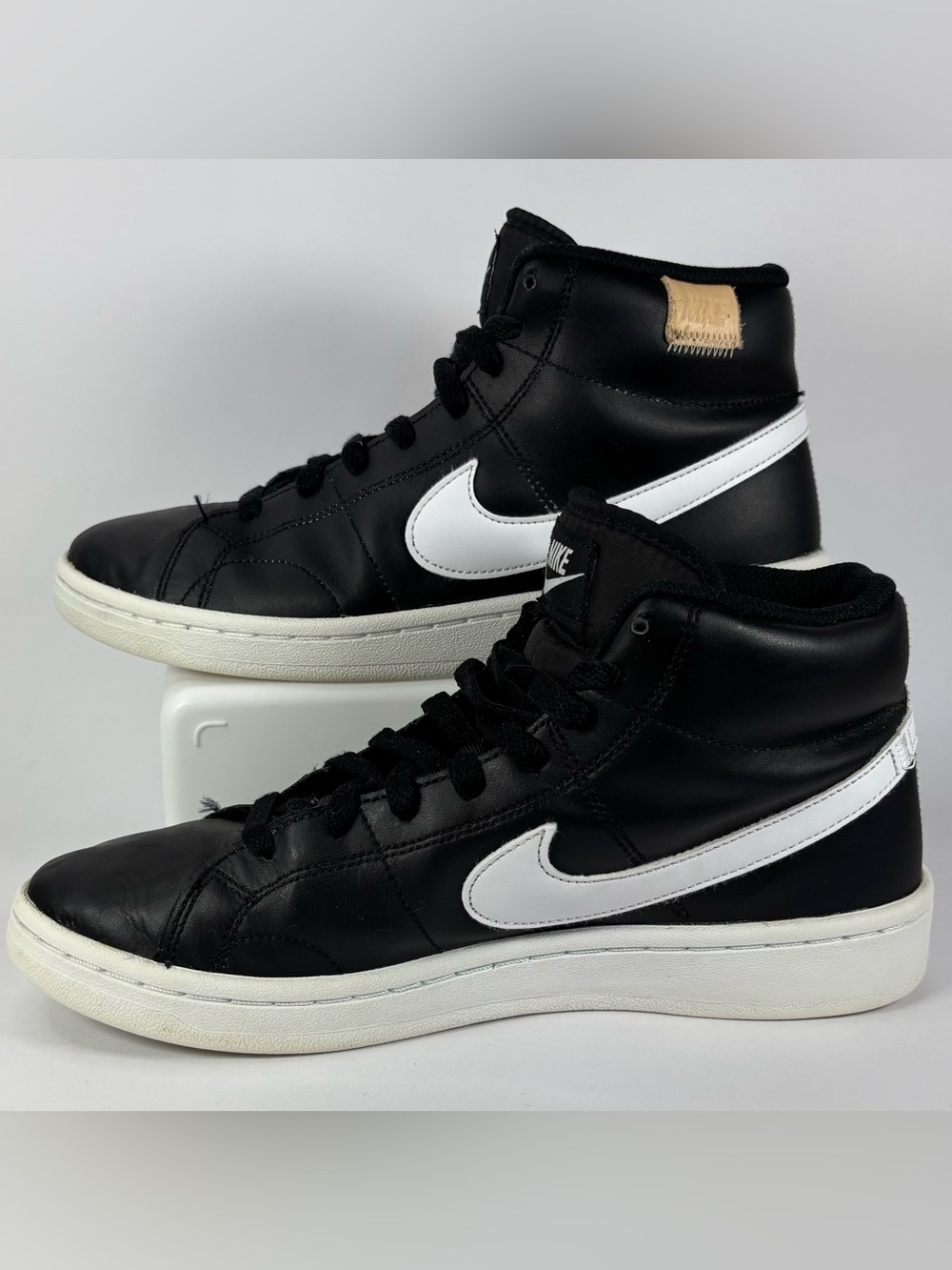 Nike Men’s Black and White High-Top Sneakers with Tan Patch